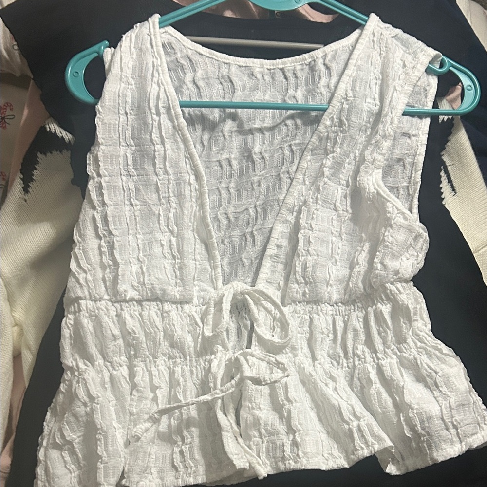 White Sleeveless Textured Top
